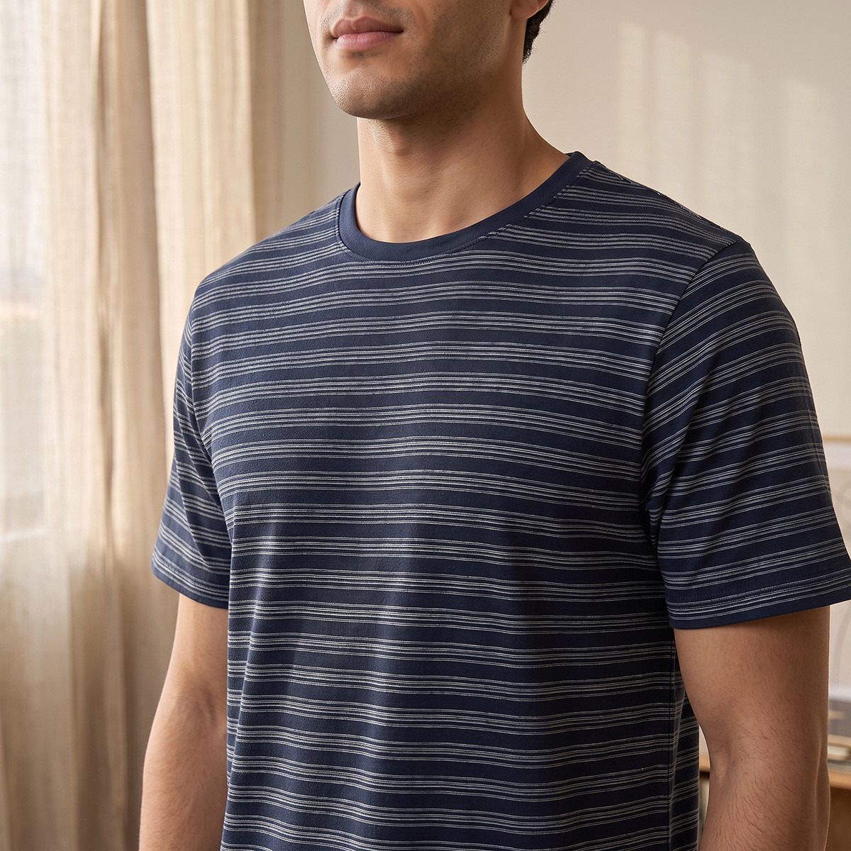 طقم بنطلون بيجاما وتيشيرت قطن مخطط-men-clothing-nightwear-sets-image-7