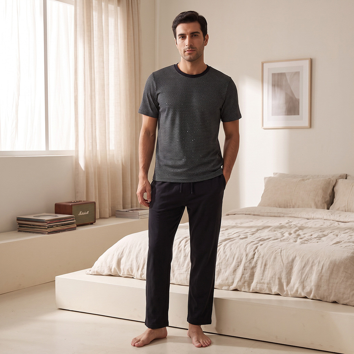 Splash Innerwear Geometric Print T-shirt & Pants-men-clothing-nightwear-sets-image-2