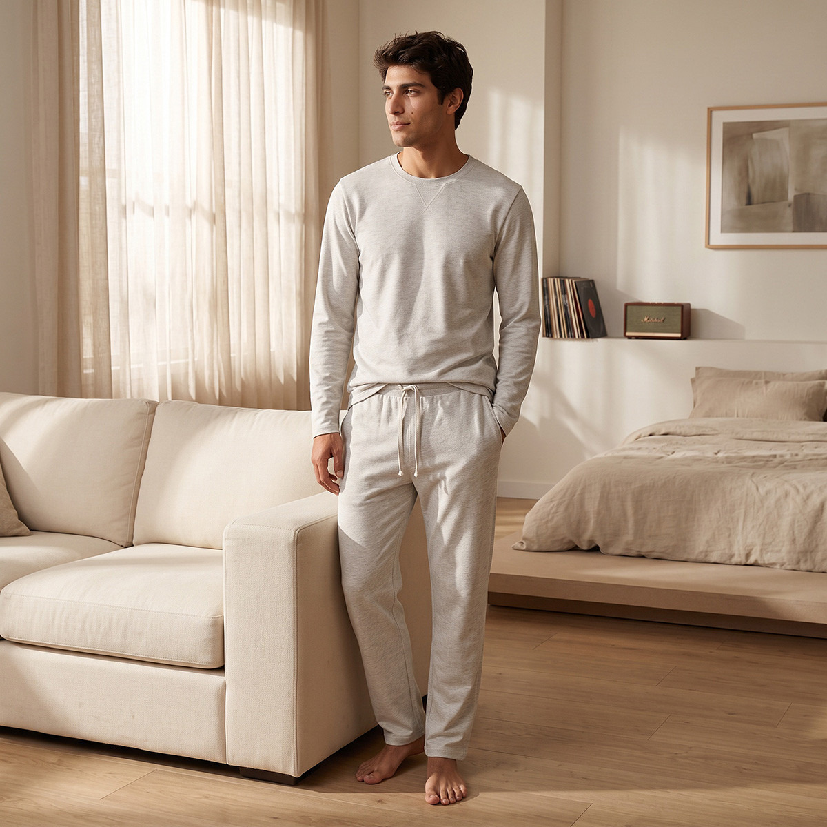 Textured T-shirt & Pyjama Set-men-clothing-nightwear-sets-image-1