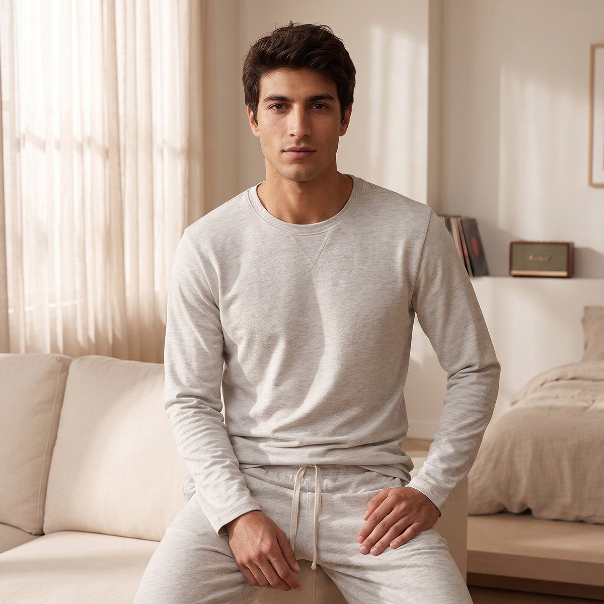 Textured T-shirt & Pyjama Set-men-clothing-nightwear-sets-image-3