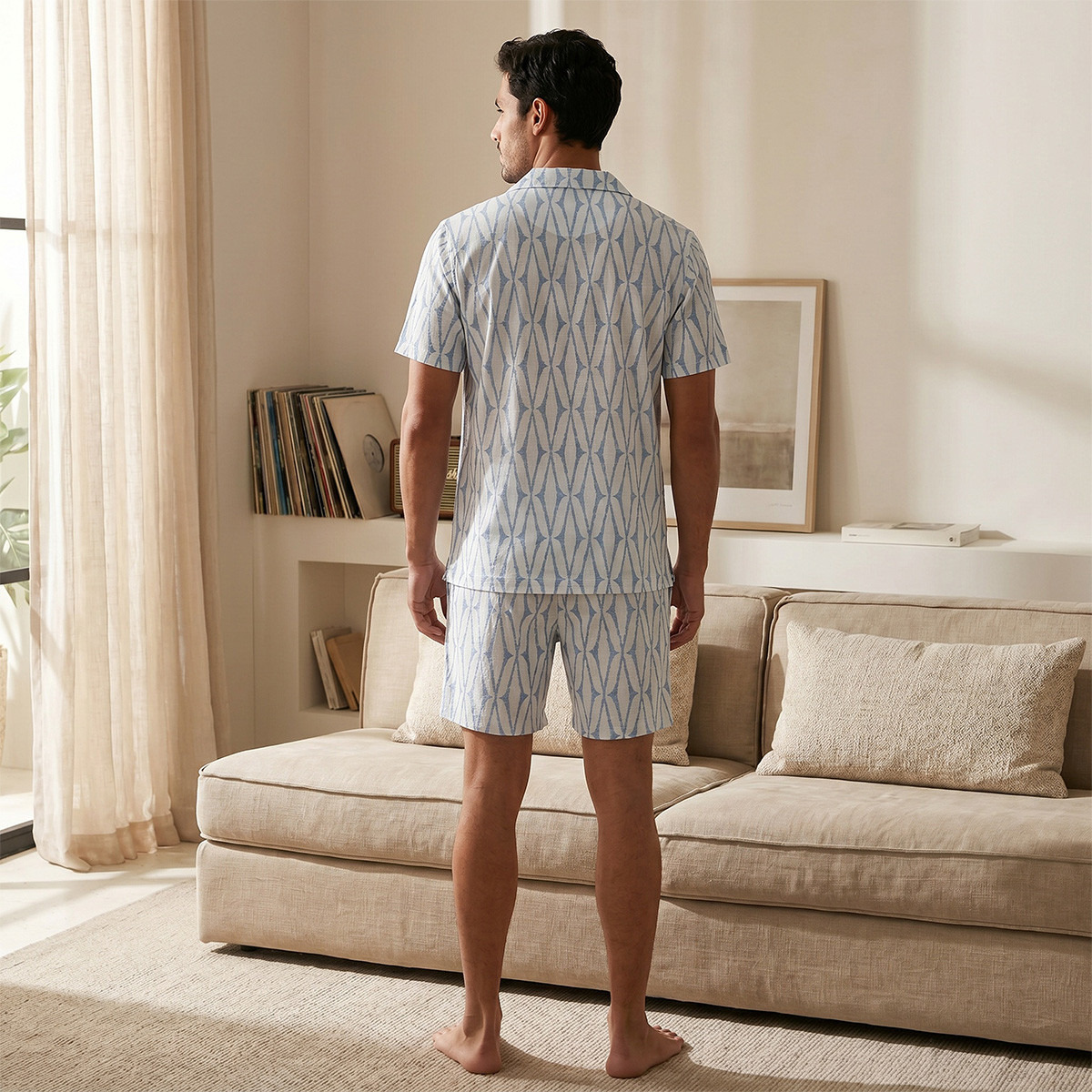 طقم بيجاما جاكار بياقة كامب-men-clothing-nightwear-sets-image-4