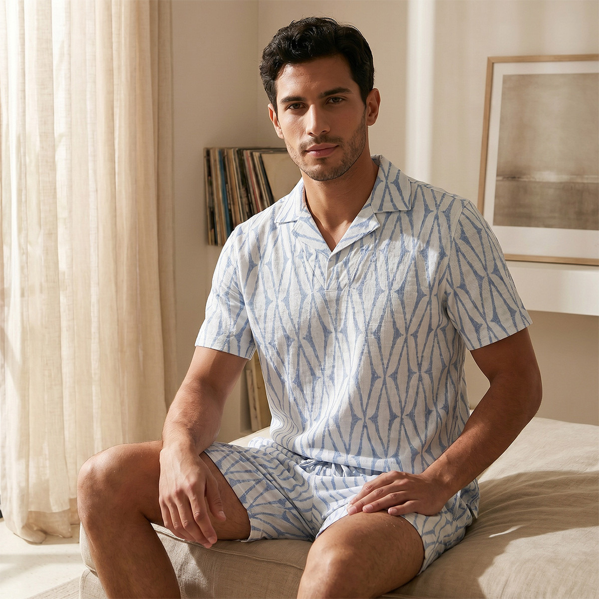 طقم بيجاما جاكار بياقة كامب-men-clothing-nightwear-sets-image-8