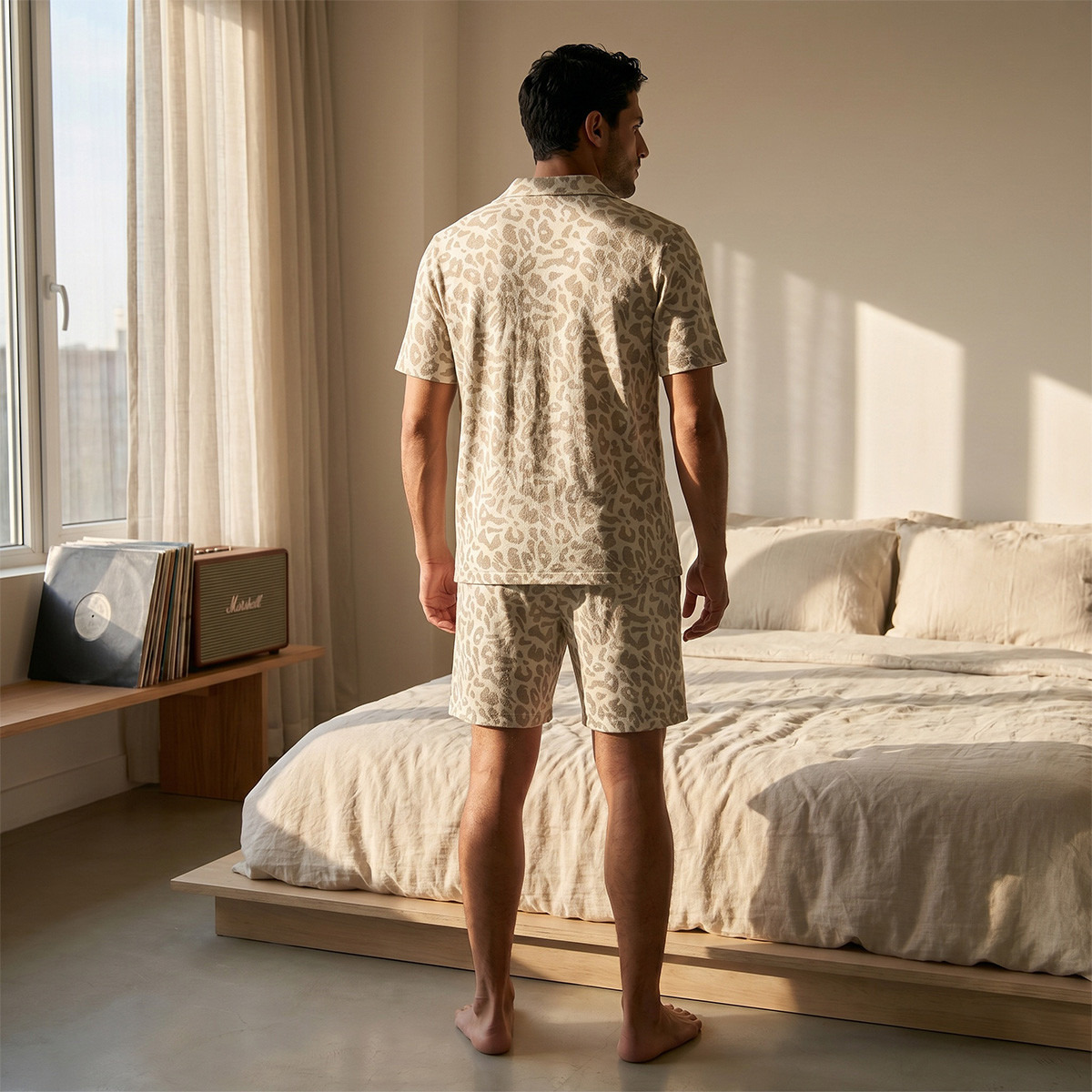 طقم بيجاما جاكار بياقة كامب وطبعات حيوانات-men-clothing-nightwear-sets-image-4