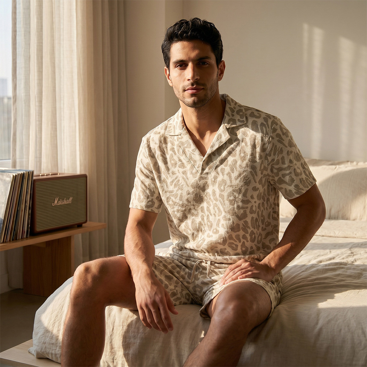 طقم بيجاما جاكار بياقة كامب وطبعات حيوانات-men-clothing-nightwear-sets-image-8