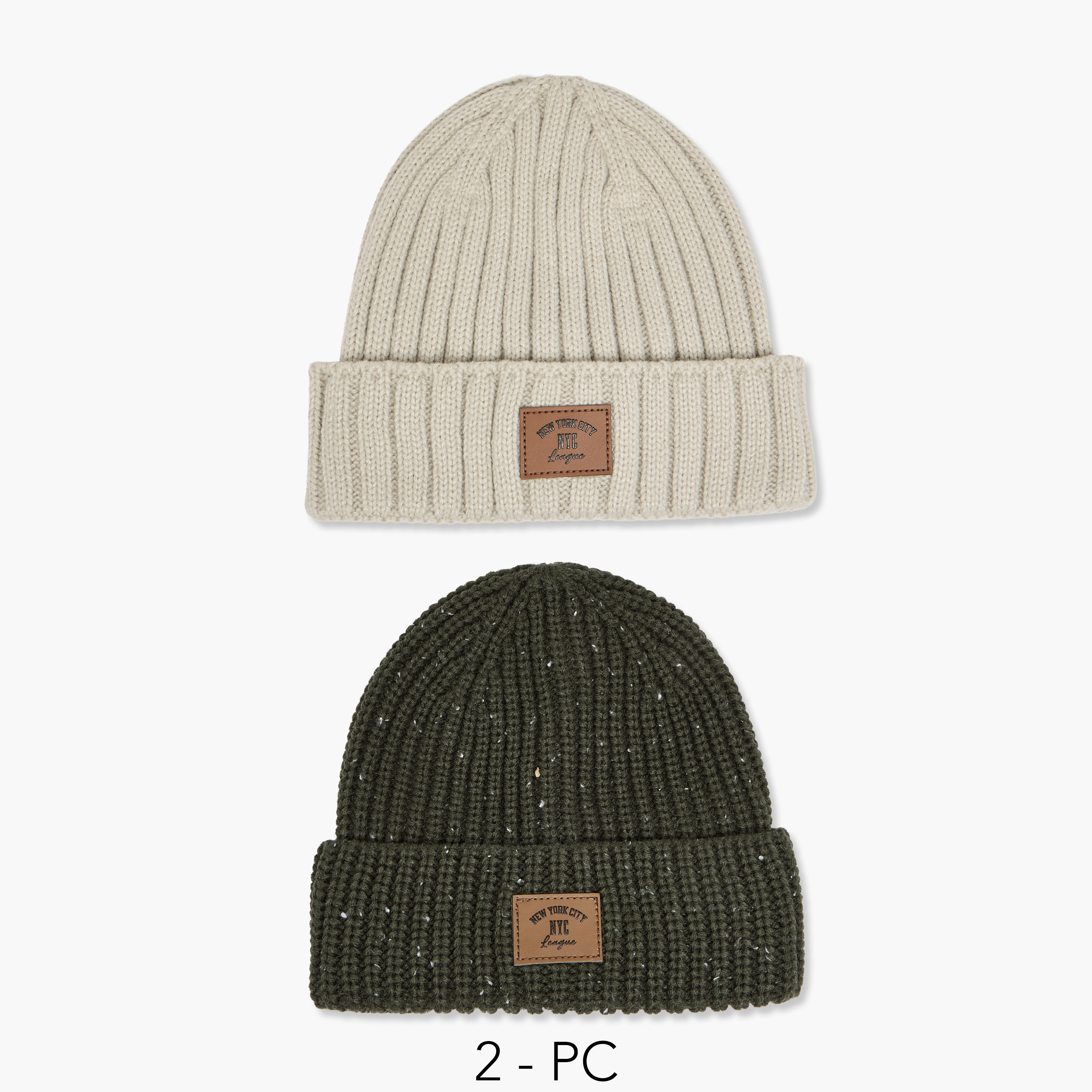 Set of 2 - Men Beanie Turn-Up Hem-men-caps-image-1