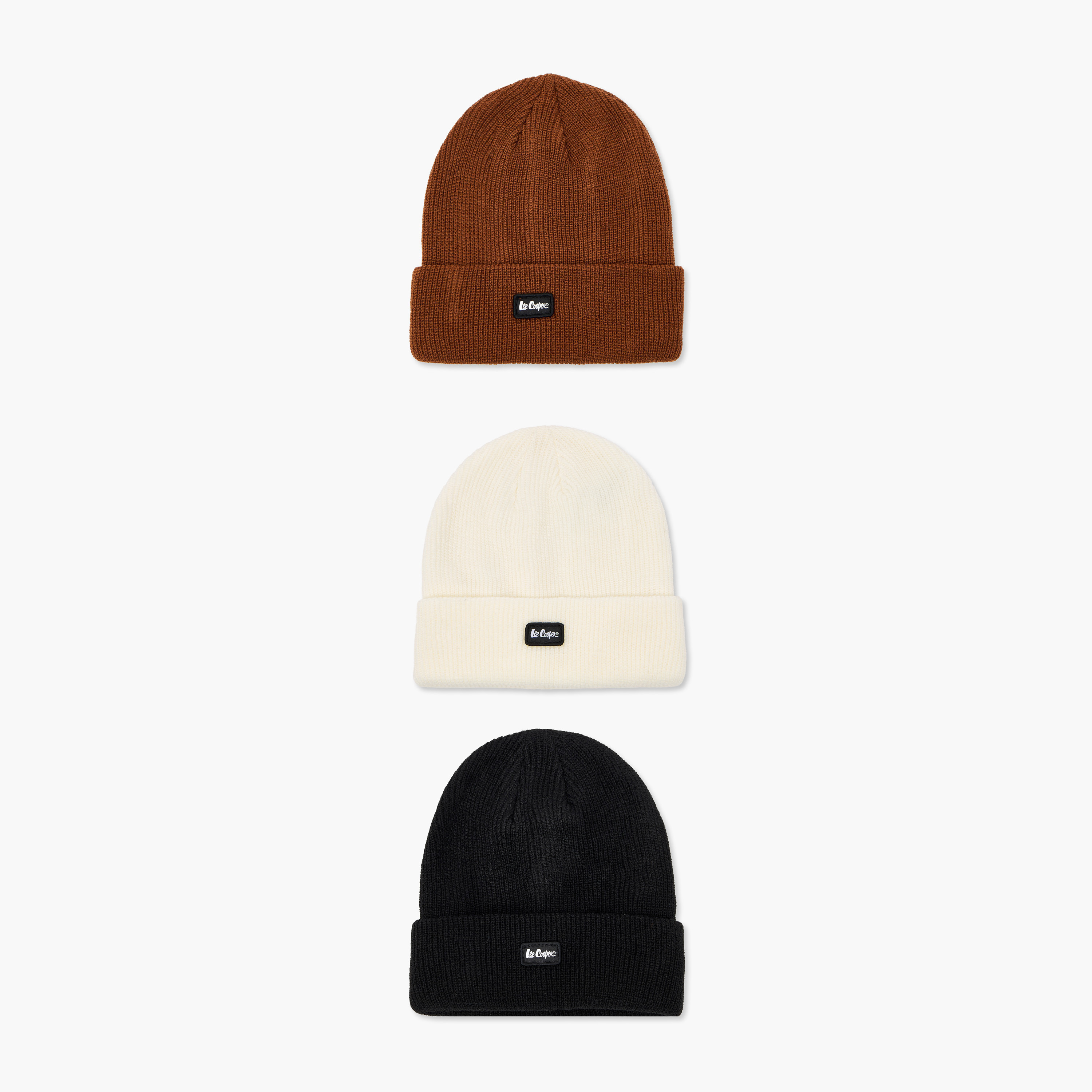 Set of 3 - Lee Cooper Men Beanie with Turn-Up Hem-men-caps-image-1