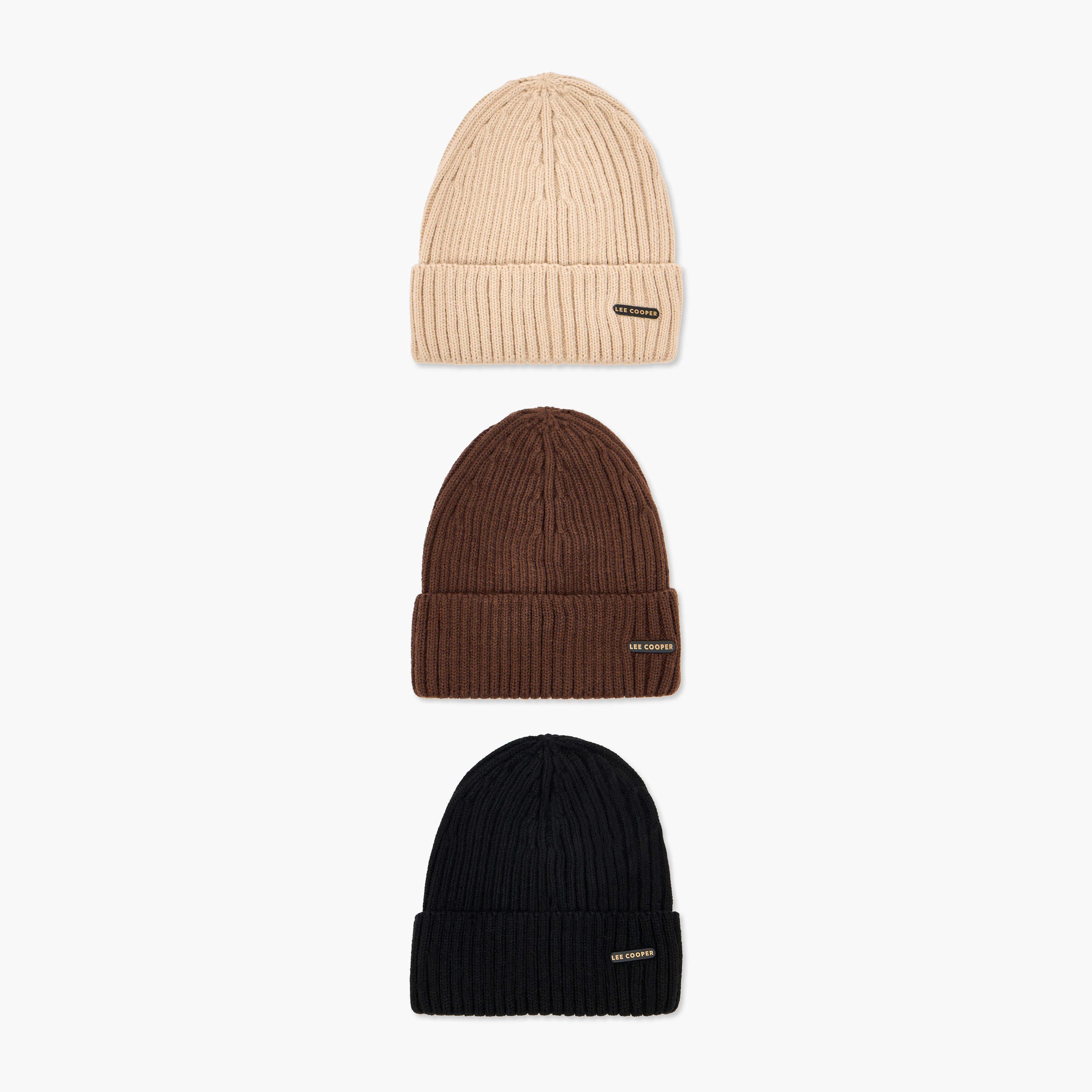 Set of 3 - Lee Cooper Men Beanie with Turn-Up Hem-men-caps-image-1