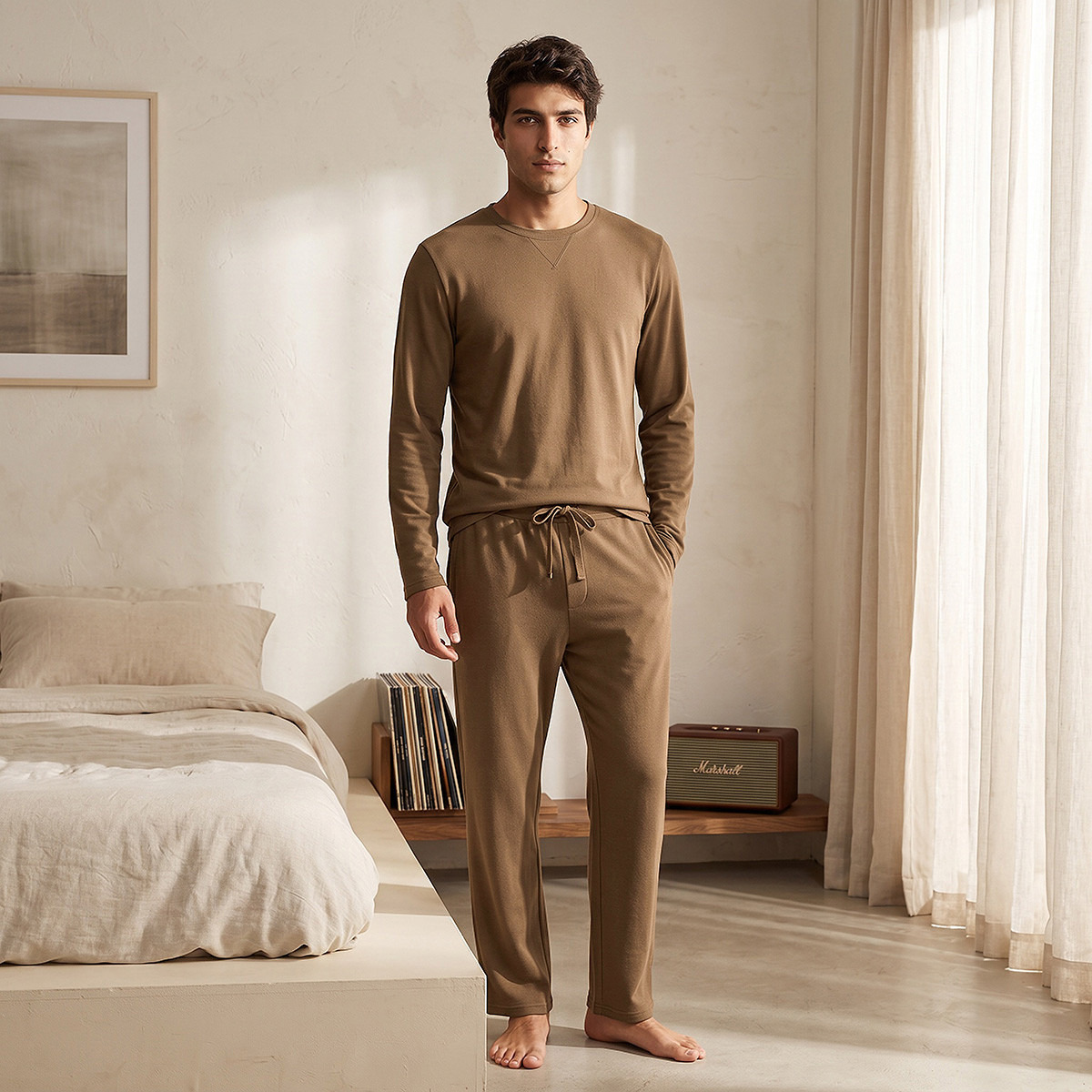 Textured T-shirt & Pyjama Set-men-clothing-nightwear-sets-image-1