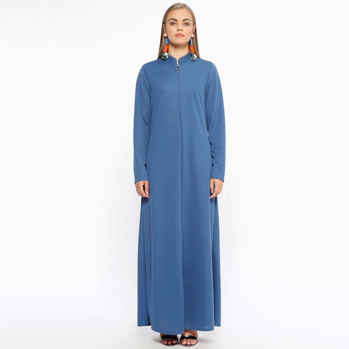 Women Solid Front Zipper Abaya Miss Cazibe By Modanisa-women-arabicclothing-abayas-image-3