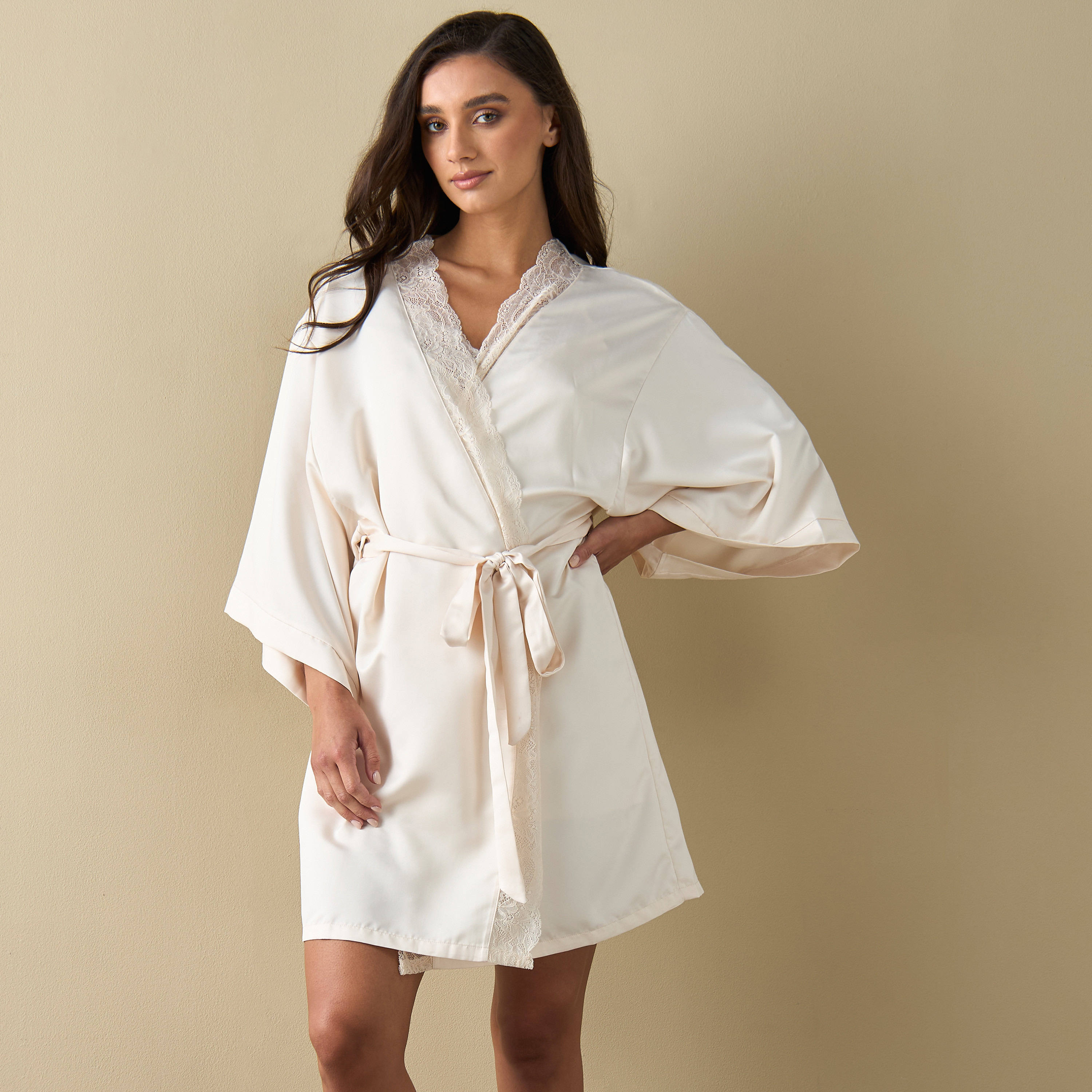 La Senza Solid Robe with Lace Detail and Tie-Up Belt-women-clothing-nightwear-robes-image-1