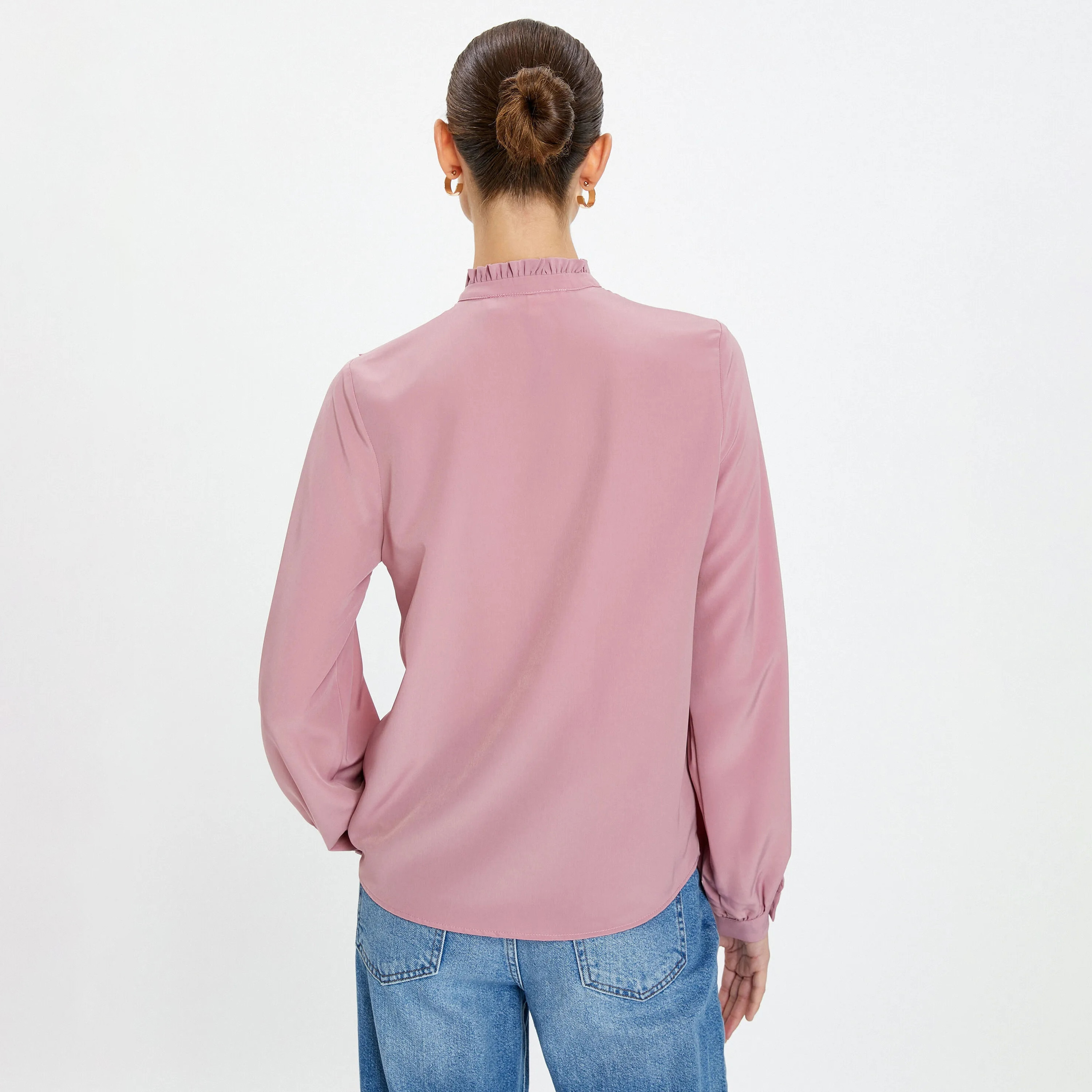 بلوزة بفتحة رقبة مكشكشة باللون الوردي للنساء من كوتون-women-clothing-plussize-shirtsandblouses-blouses-image-3