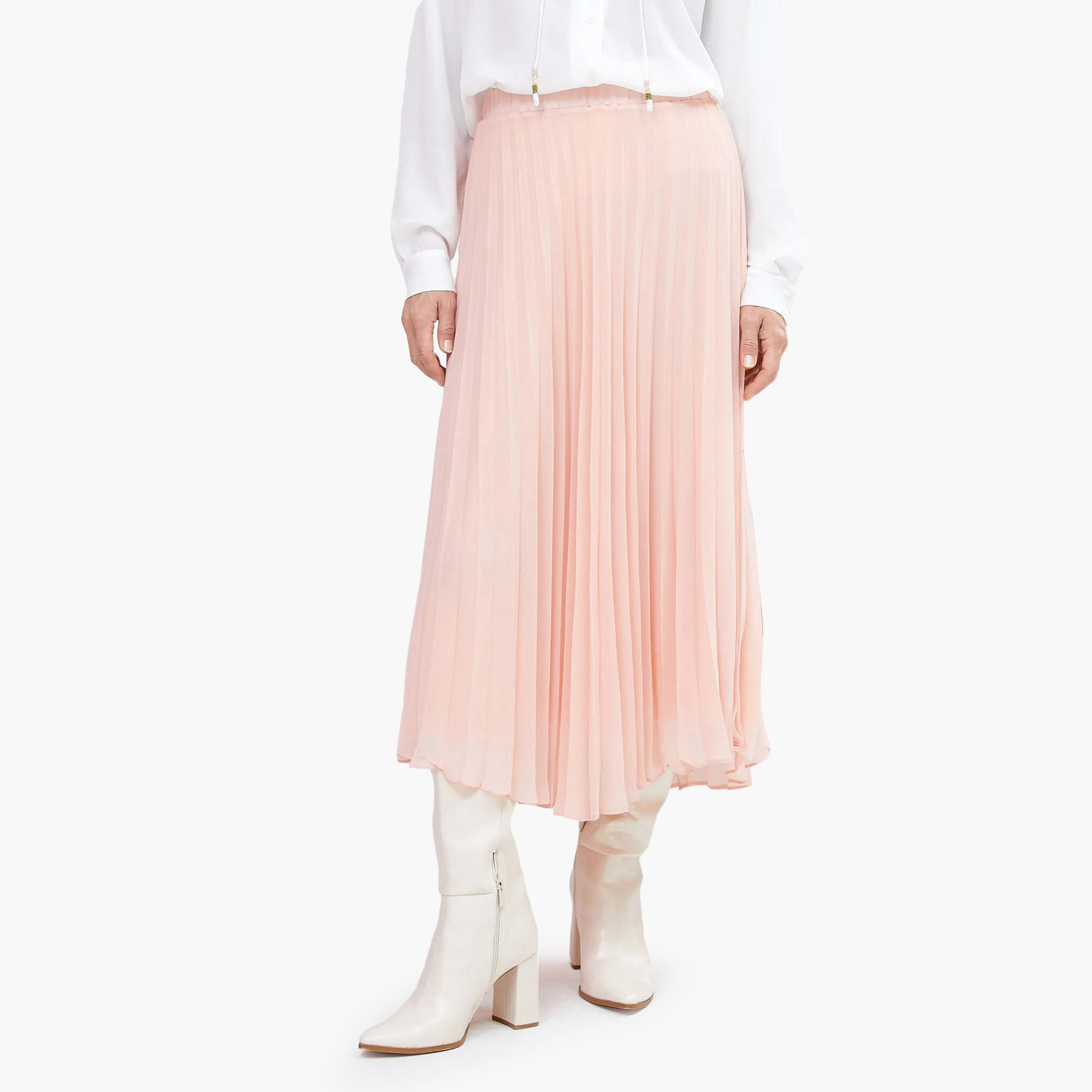 KOTON Pink Pleated Chiffon A-Line Women's Midi Skirt-women-clothing-skirts-image-1