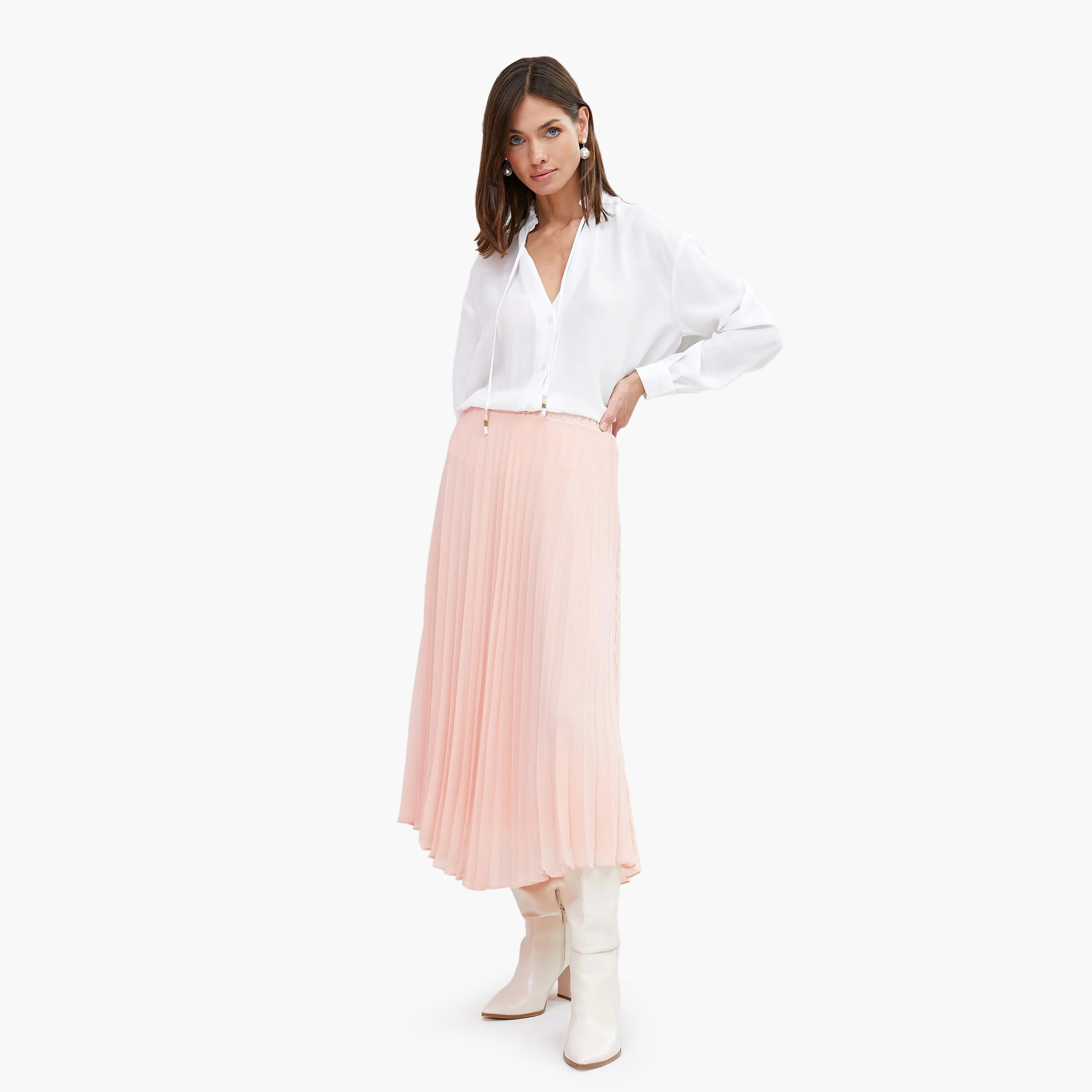 KOTON Pink Pleated Chiffon A-Line Women's Midi Skirt-women-clothing-skirts-image-2