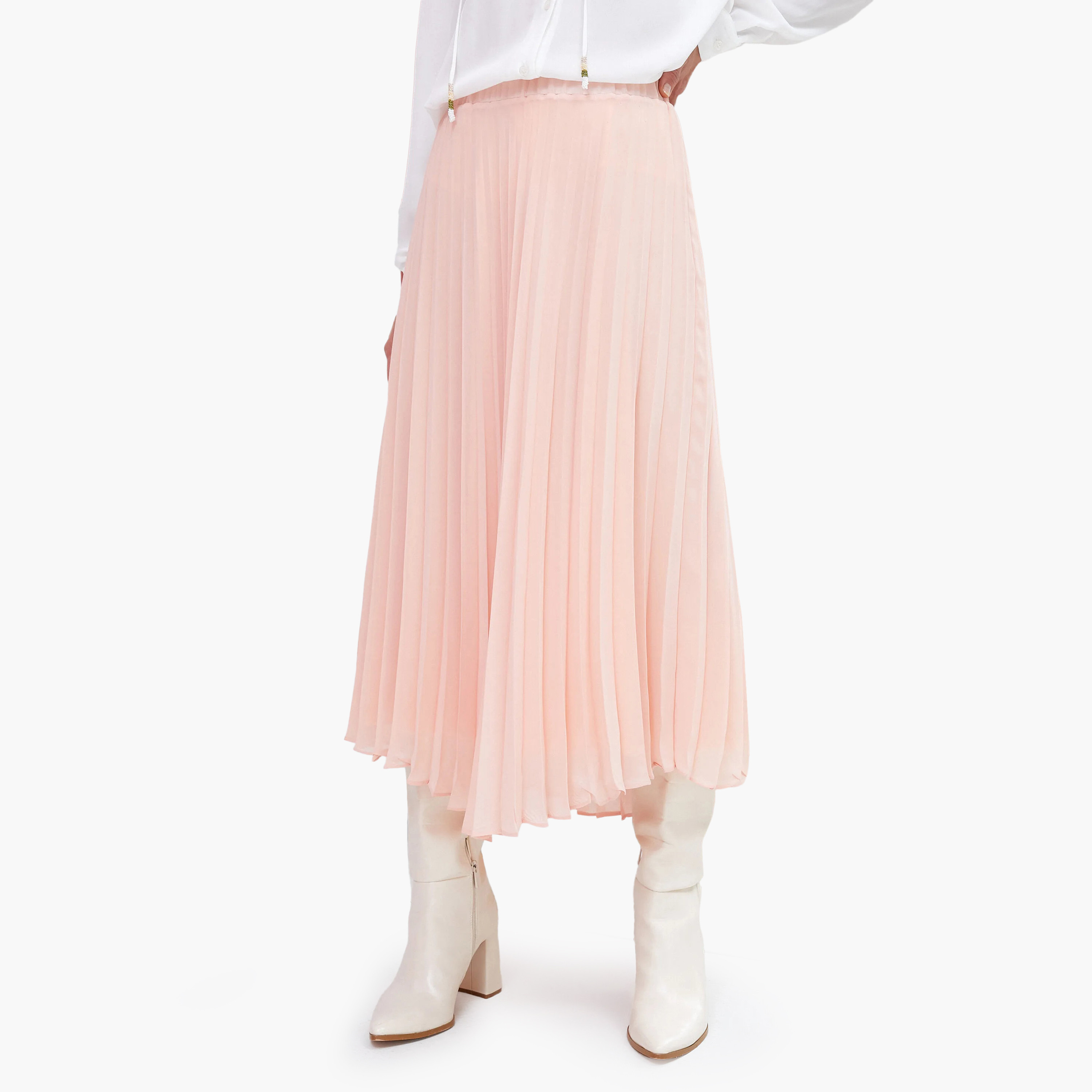 KOTON Pink Pleated Chiffon A-Line Women's Midi Skirt-women-clothing-skirts-image-3