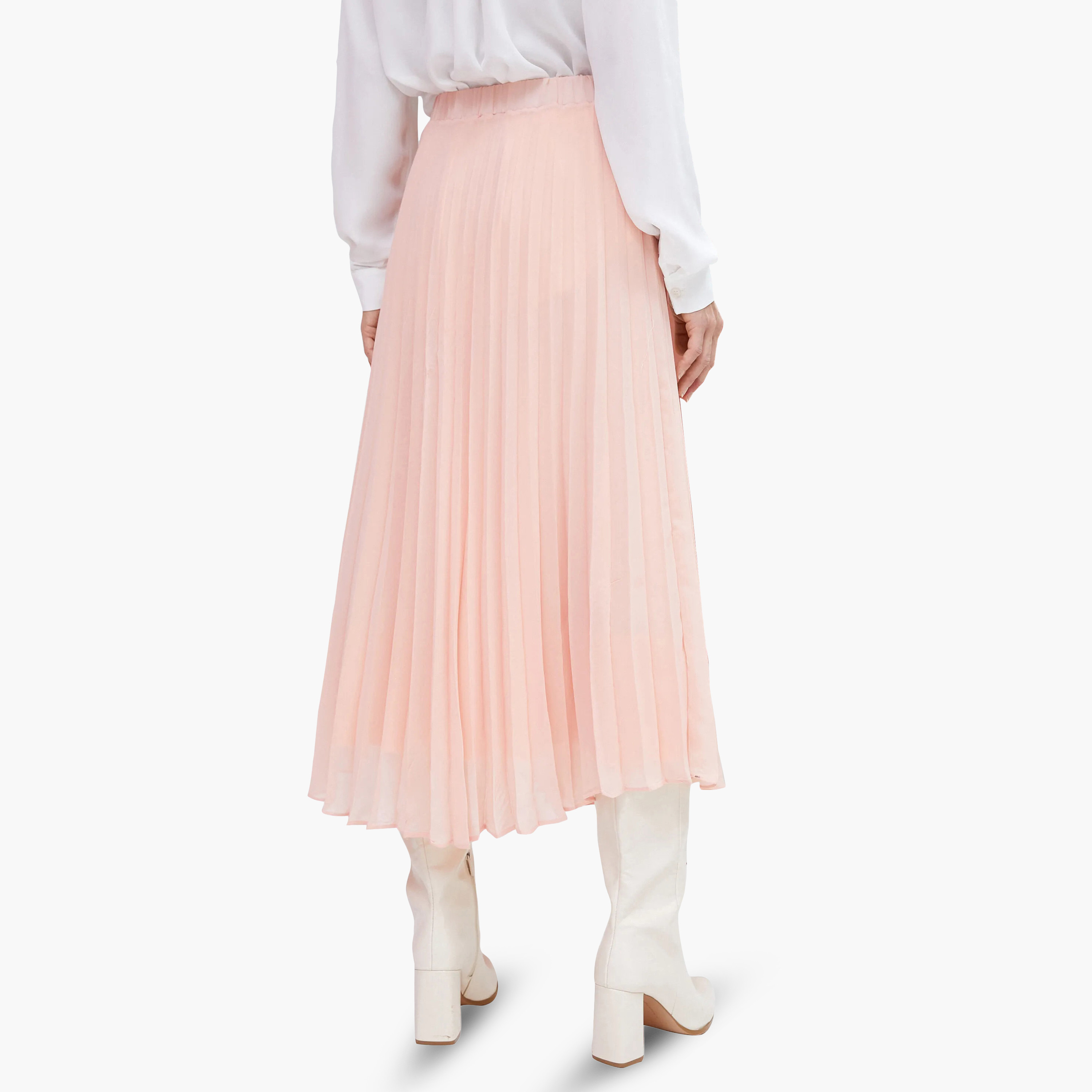 KOTON Pink Pleated Chiffon A-Line Women's Midi Skirt-women-clothing-skirts-image-4