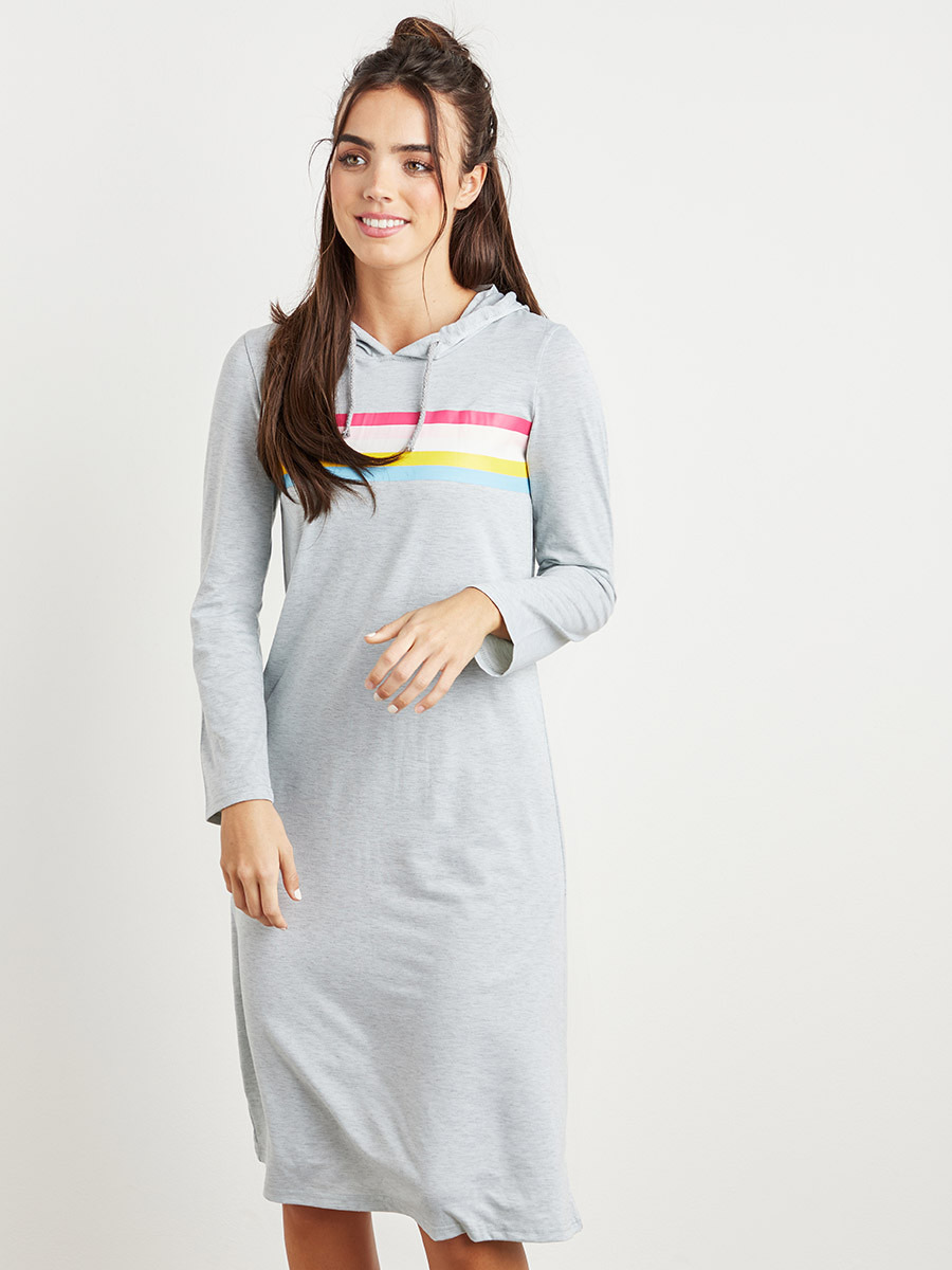 Styli Striped Hooded Sleep T-shirt with Long Sleeves-women-clothing-nightwear-nighties-image-3
