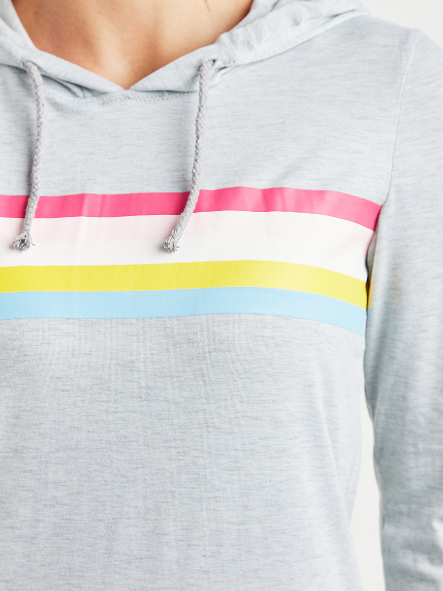 Styli Striped Hooded Sleep T-shirt with Long Sleeves-women-clothing-nightwear-nighties-image-5