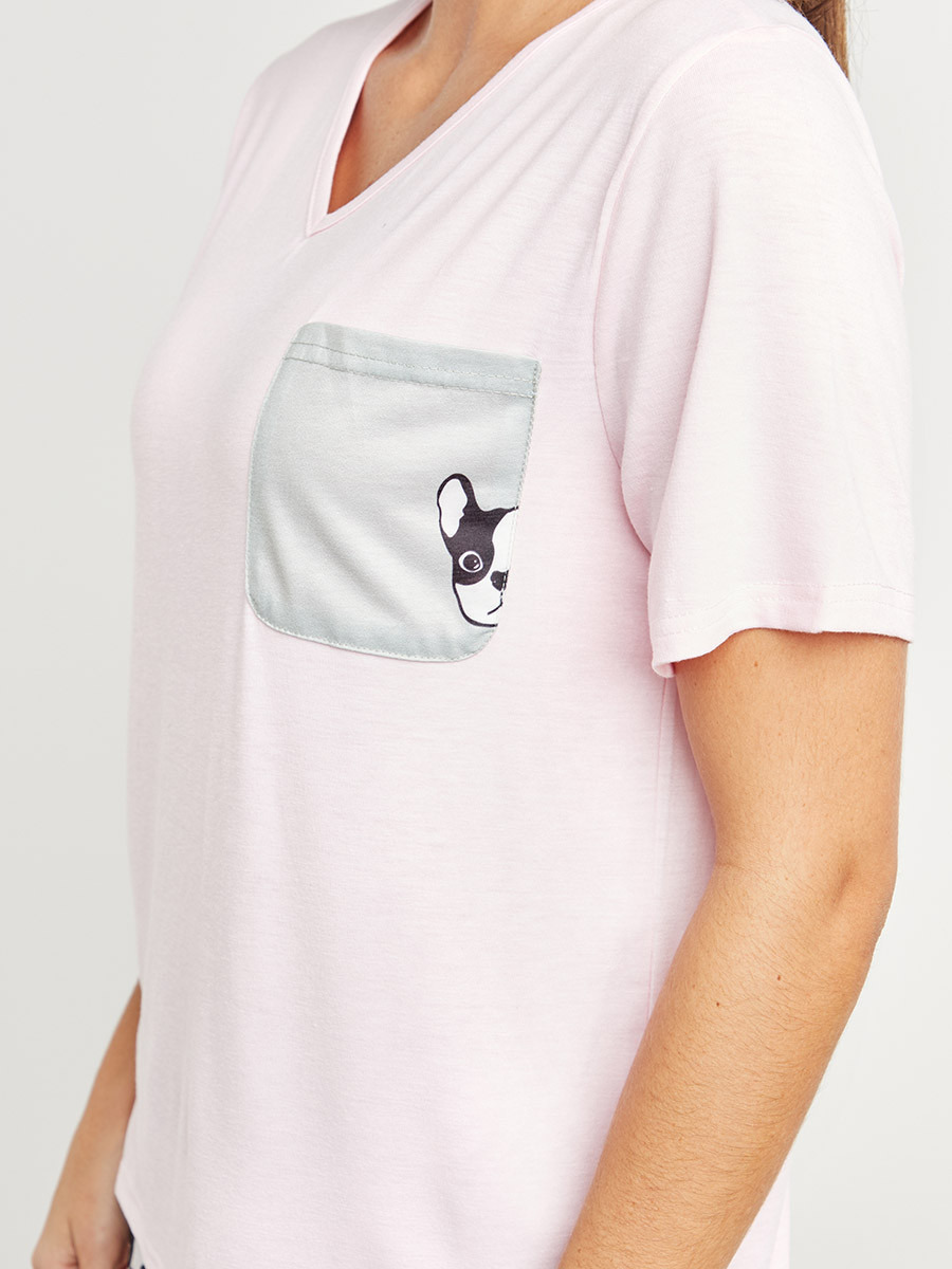 طقم بيجاما تيشيرت سادة وبطلون مطبوع من ستايلي-women-clothing-nightwear-pyjamas-longsets-image-4