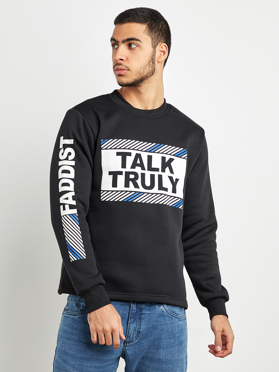 Printed Sleeves Sweatshirt with Round Neckline-men-winterwear-hoodiesandsweatshirts-image-1
