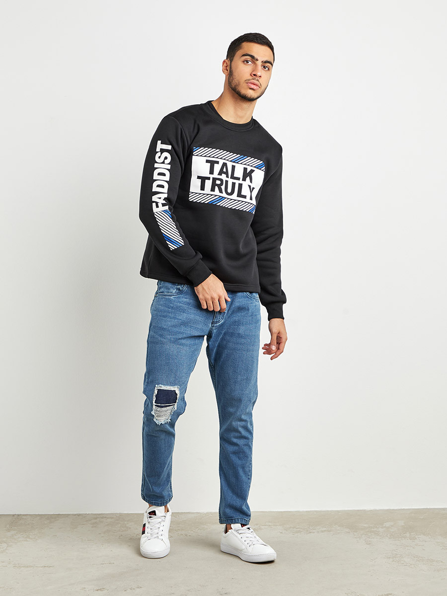 Printed Sleeves Sweatshirt with Round Neckline-men-winterwear-hoodiesandsweatshirts-image-2