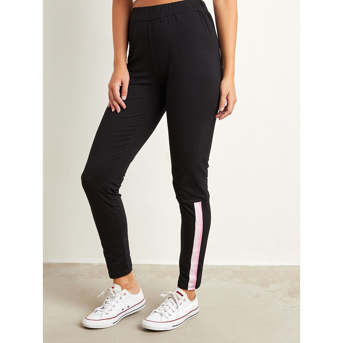 Styli Ankle Striped Detail Leggings with Elasticated Waistband-women-clothing-leggings-image-1