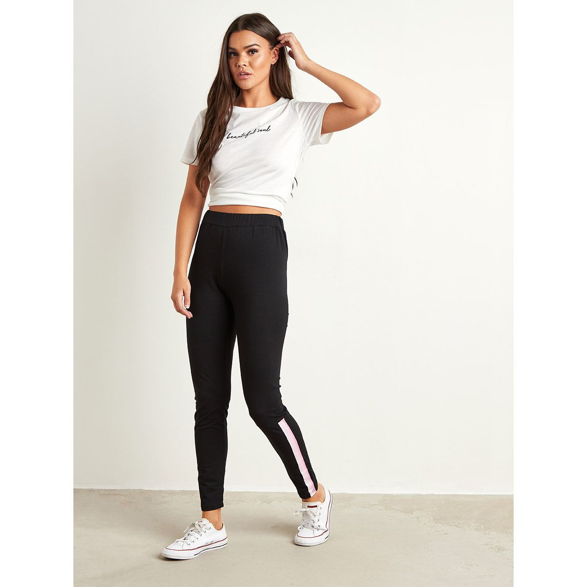 Styli Ankle Striped Detail Leggings with Elasticated Waistband-women-clothing-leggings-image-2