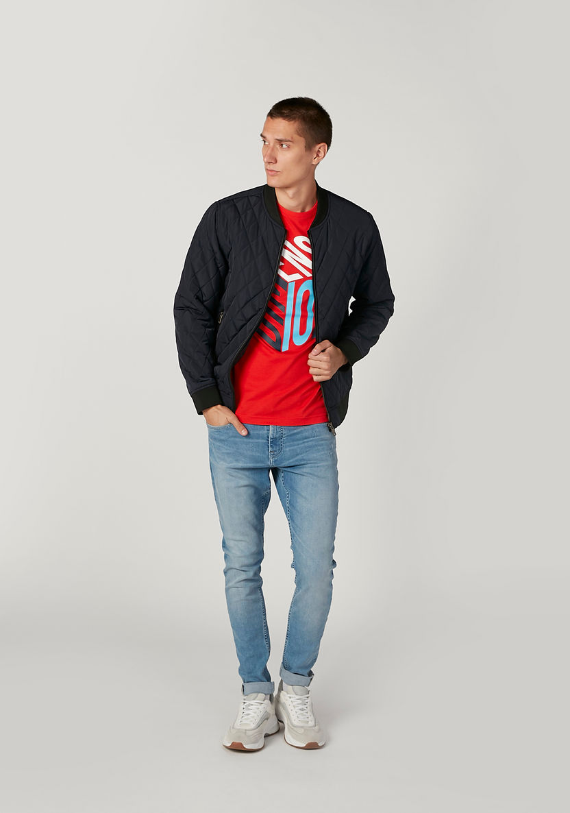 Textured Bomber Jacket with Long Sleeves and Pocket Detail-Jackets-image-1