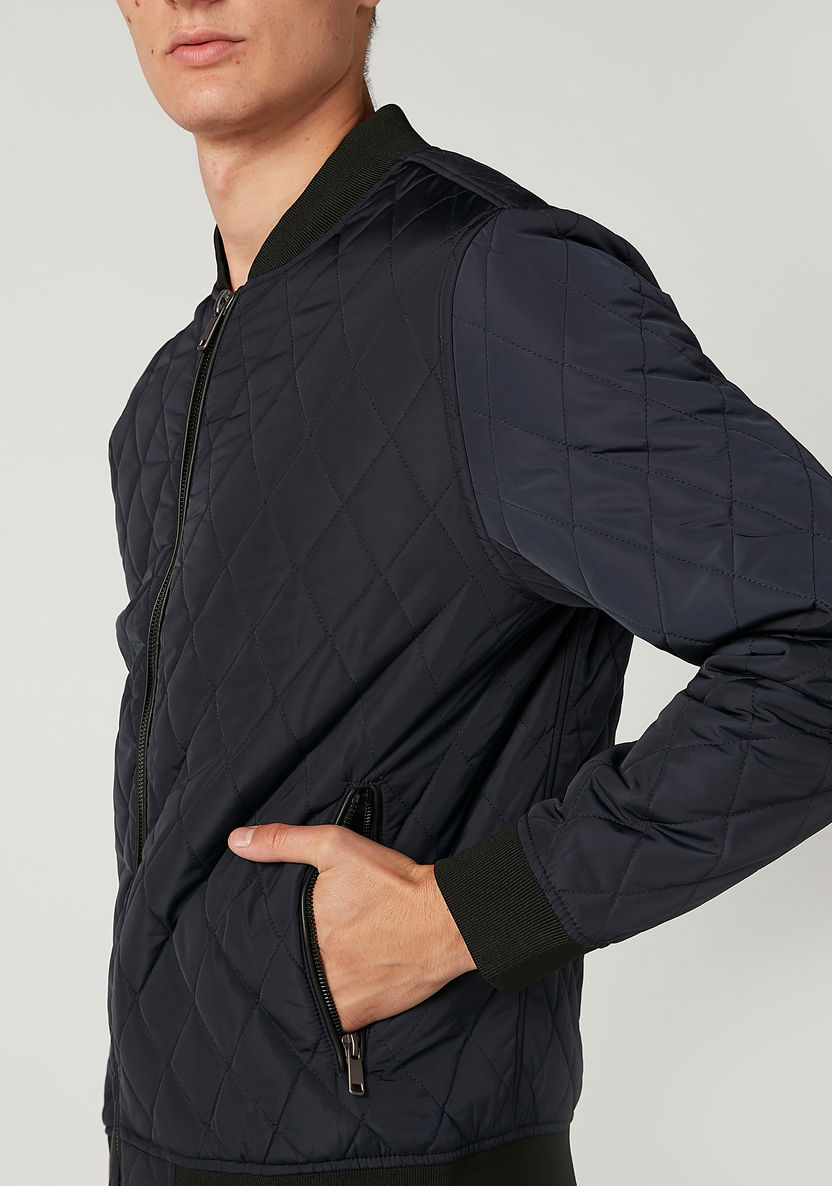 Textured Bomber Jacket with Long Sleeves and Pocket Detail-Jackets-image-2