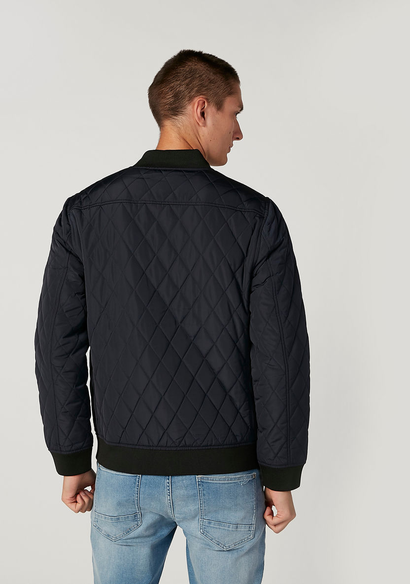 Textured Bomber Jacket with Long Sleeves and Pocket Detail-Jackets-image-3