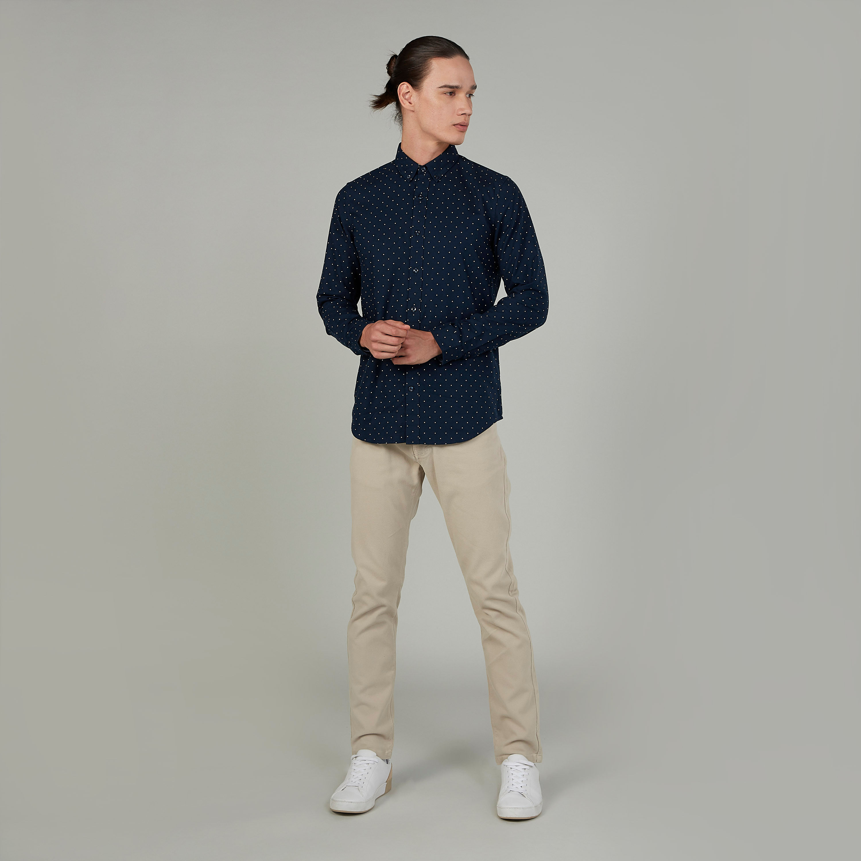 Polka Dot Printed Shirt with Spread Collar and Long Sleeves-men-clothing-shirts-image-2