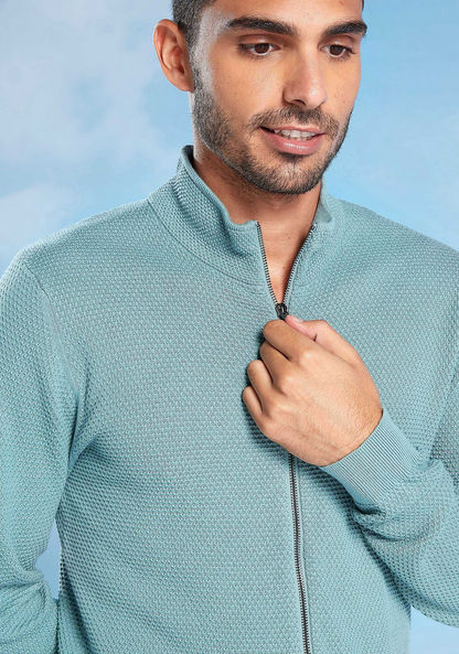 Slim Fit Textured Jacket with High Neck and Long Sleeves