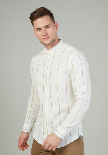 Slim Fit Striped Shirt with Mandarin Collar and Long Sleeves