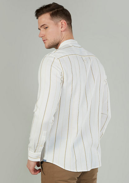 Slim Fit Striped Shirt with Mandarin Collar and Long Sleeves