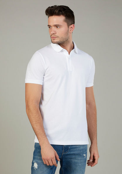 Solid T-shirt with Polo Neck and Short Sleeves