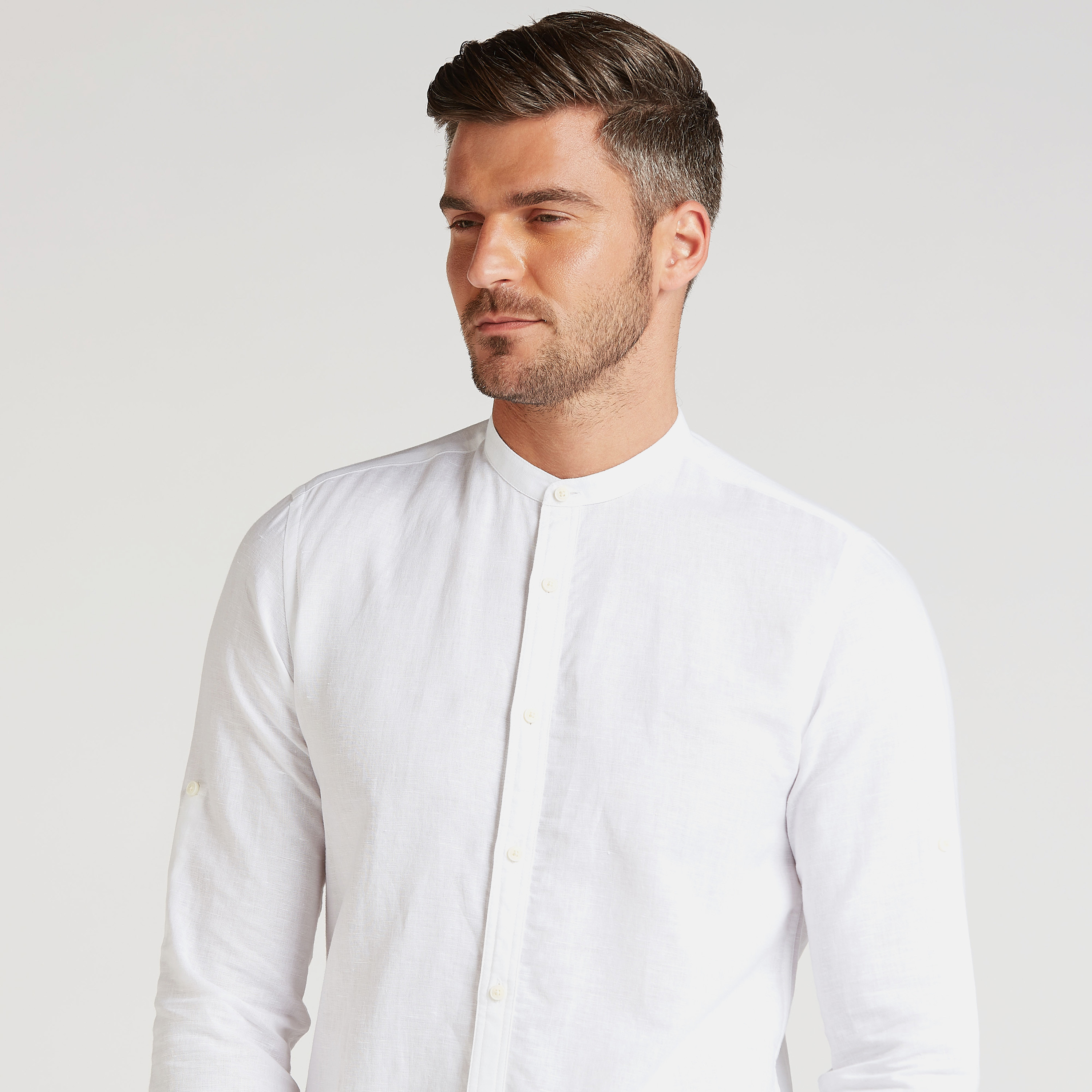 Long sleeve mandarin linen shirt best sale