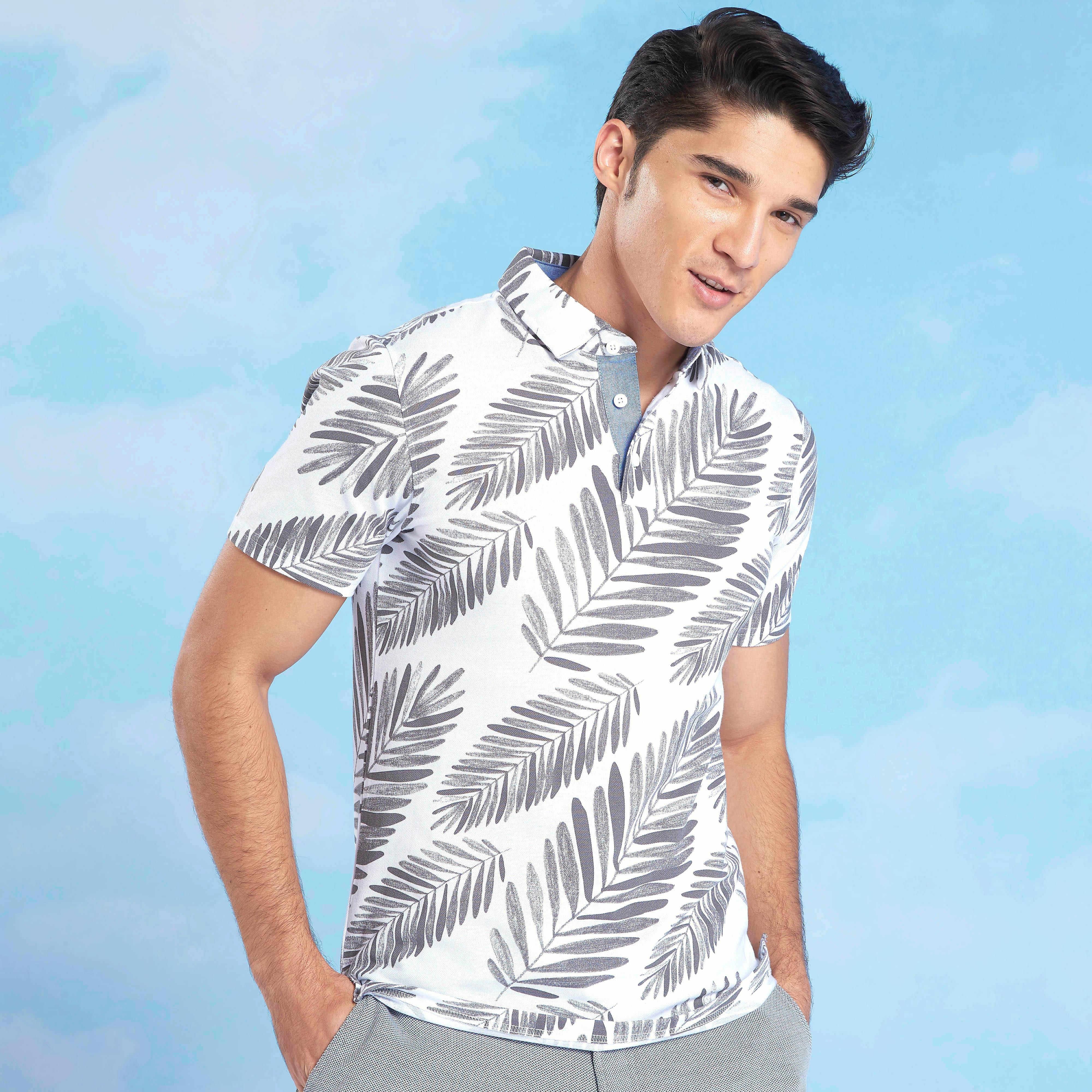 Men's tropical print polo shirts best sale