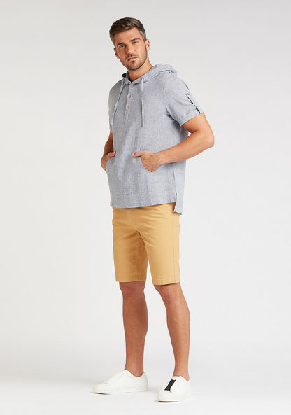 Striped Linen T-shirt with Hood and High Low Hem
