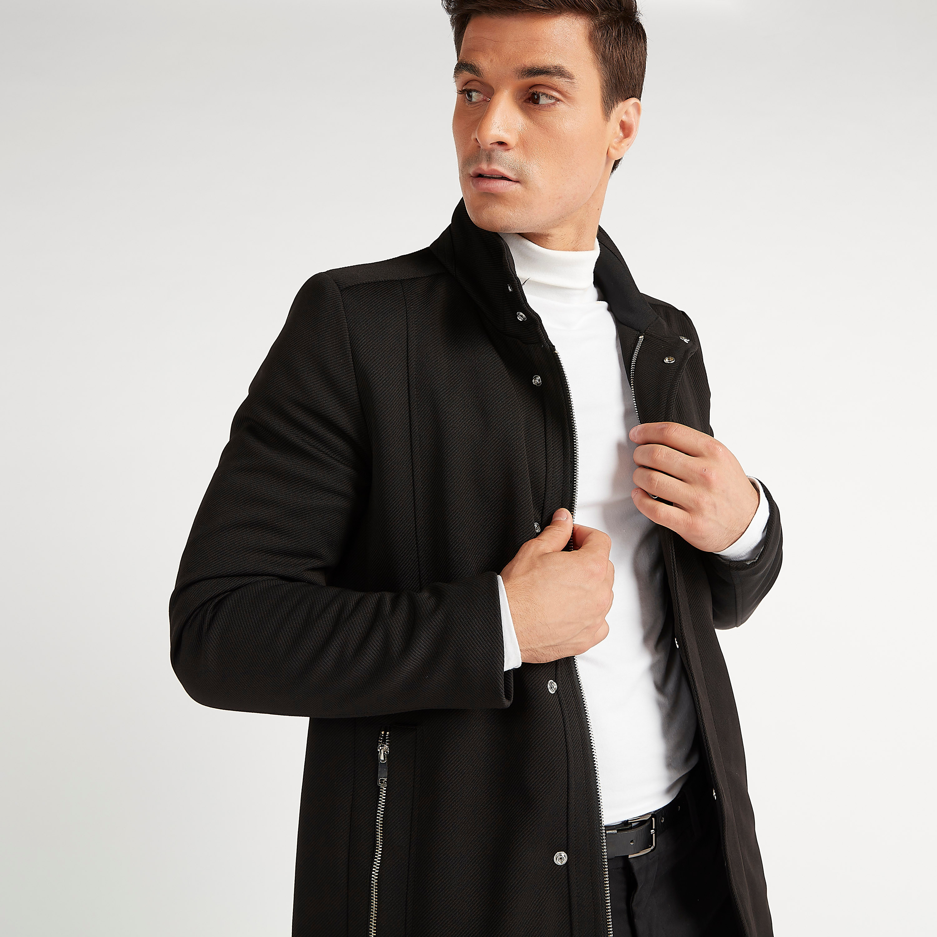 Shop Solid Longline Zip Through Jacket with Pockets Online Splash UAE