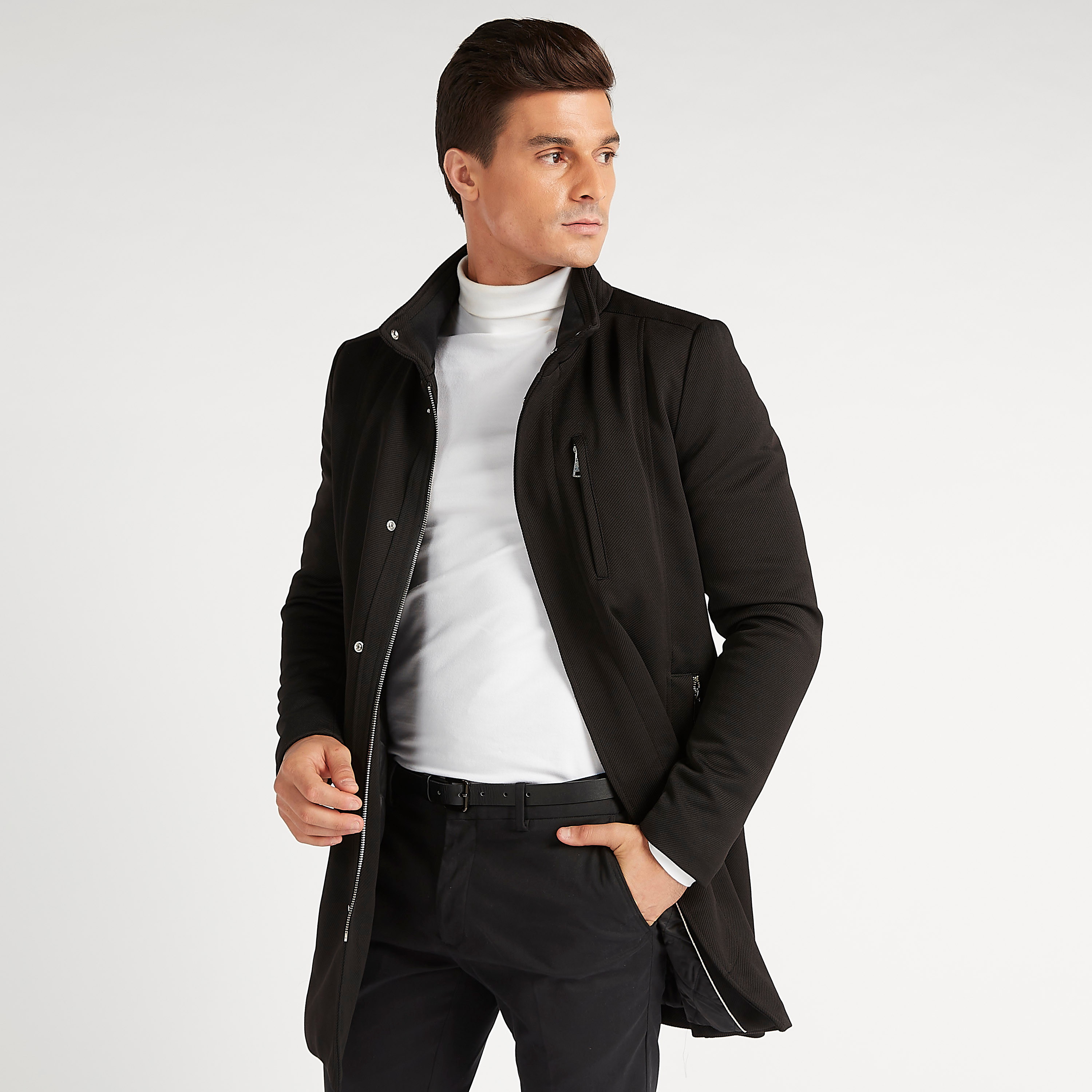 Shop Solid Longline Zip Through Jacket with Pockets Online Splash UAE