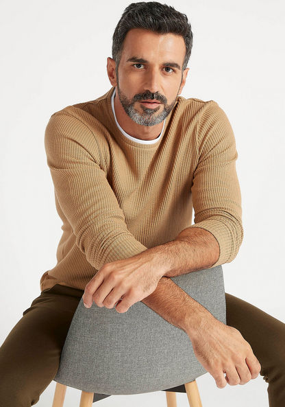 Textured Sweatshirt with Long Sleeves and Crew Neck