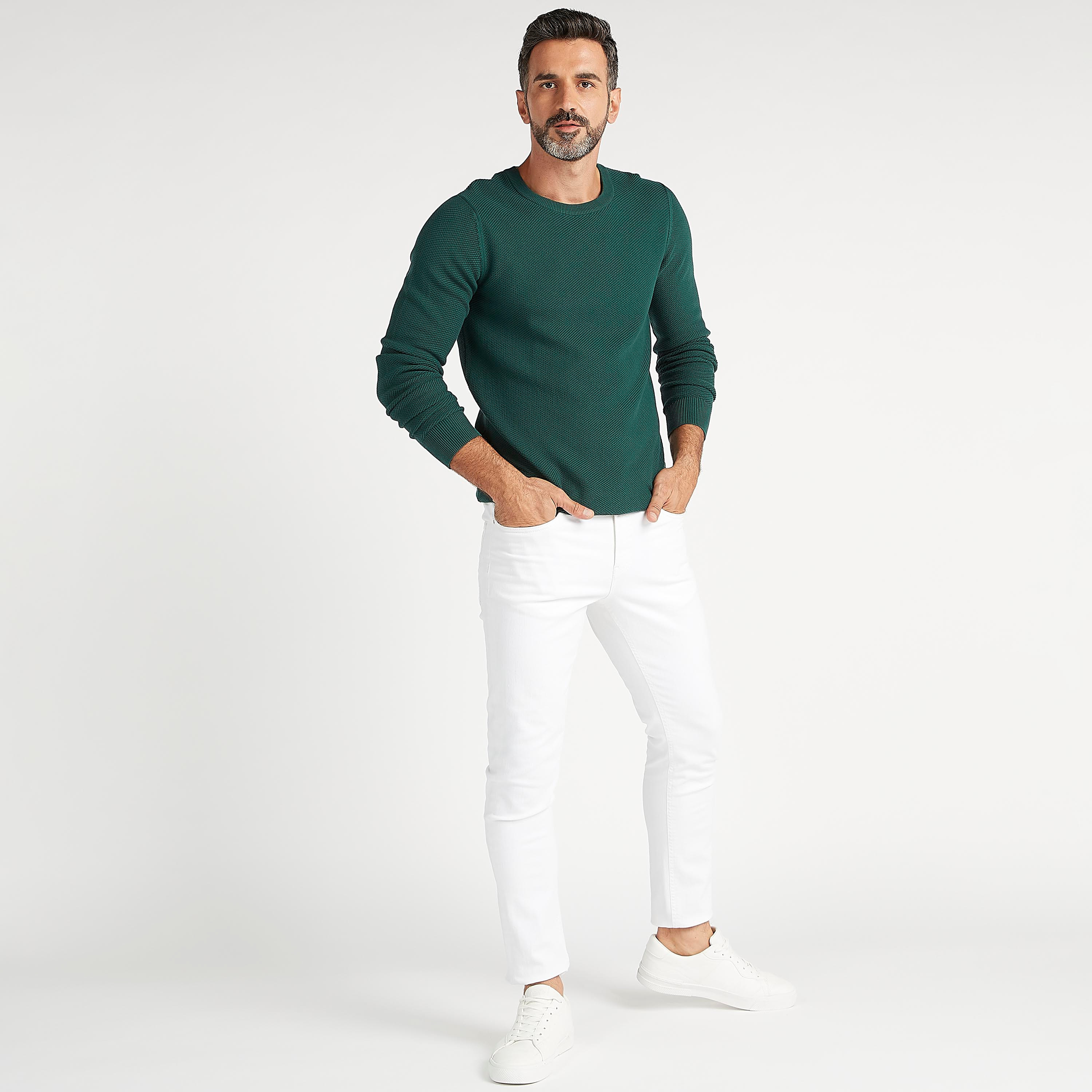كنزة بارزة الملمس بياقة ضيّقة وأكمام طويلة-men-clothing-sweatersandpullovers-image-2