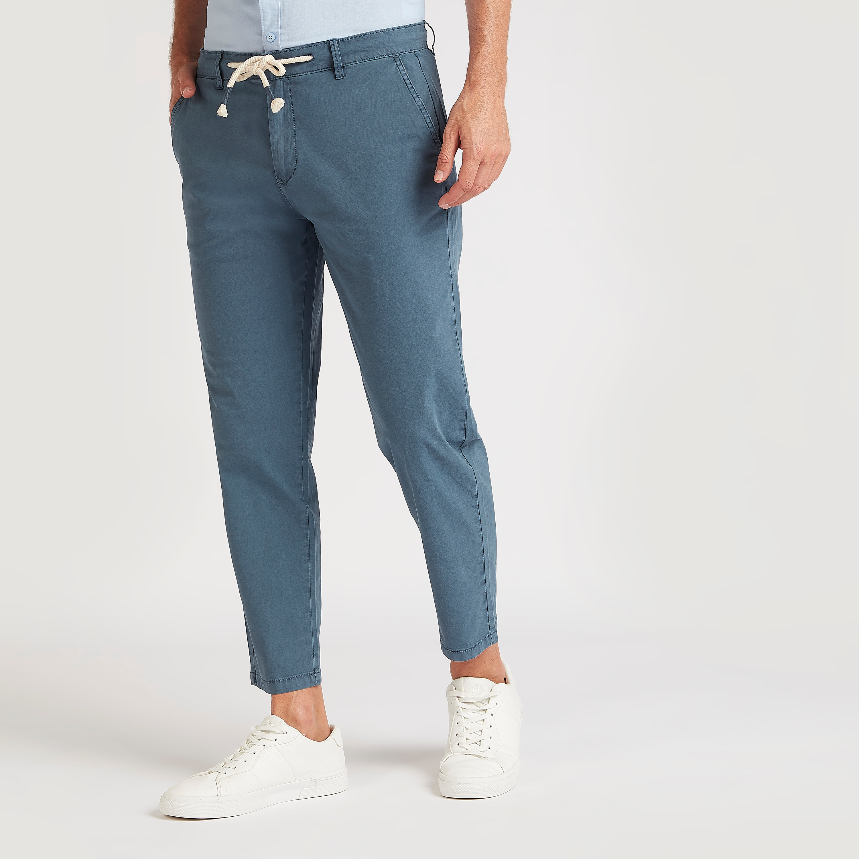 Solid Slim Fit Mid-Rise Trousers with Drawstring Closure-men-clothing-bottoms-trousersandchinos-trousers-image-1