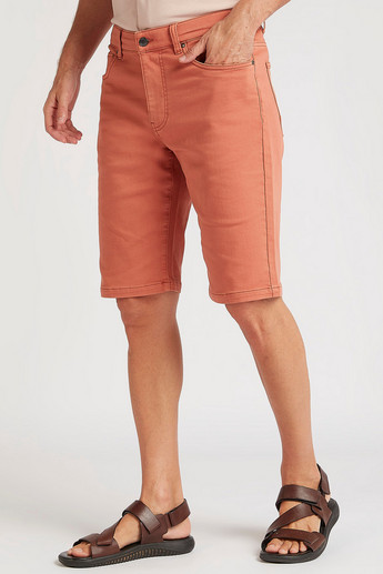 Sustainable Solid Mid-Rise Shorts with Button Closure