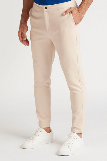 Sustainable Solid Mid-Rise Trousers with Button Closure and Pockets