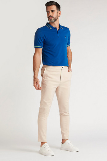 Sustainable Solid Mid-Rise Trousers with Button Closure and Pockets