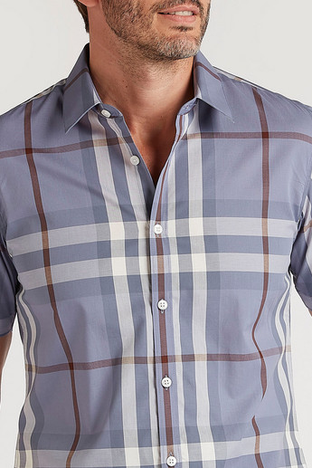 Sustainable Checked Slim Fit Shirt with Short Sleeves