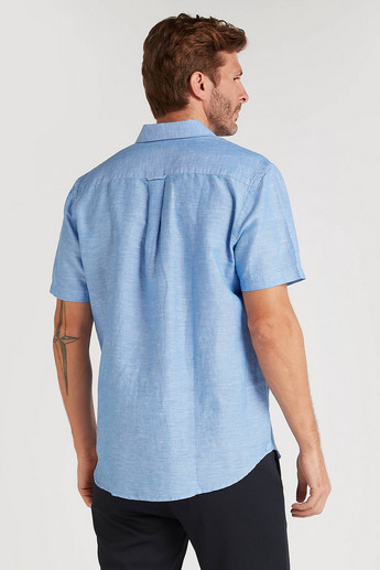 Sustainable Slim Fit Textured Shirt with Short Sleeves and Patch Pocket