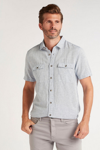 Sustainable Textured Slim Fit Shirt with Flap Pockets