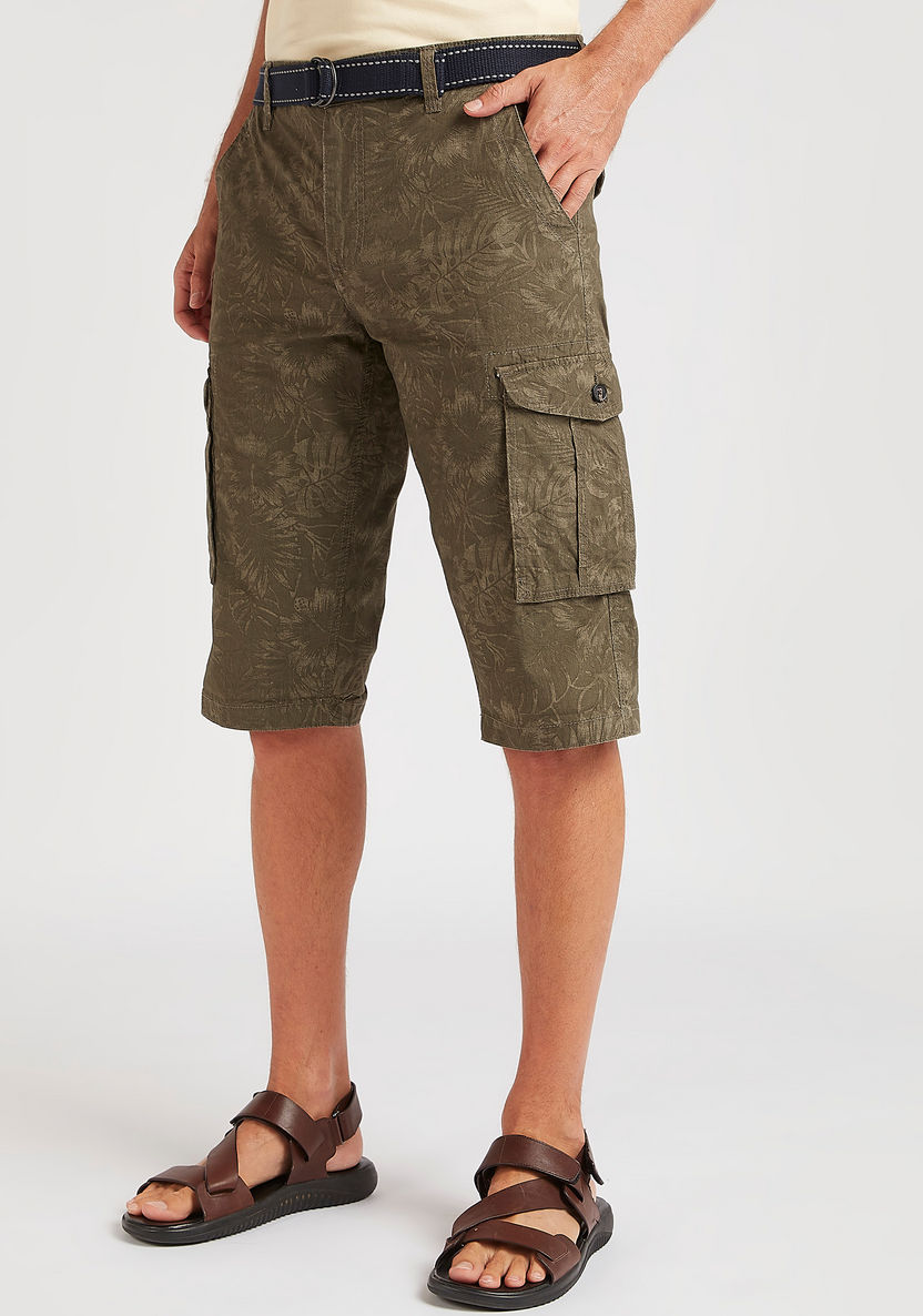 Printed Slim Fit Mid-Rise Shorts with Pockets-Shorts-image-0