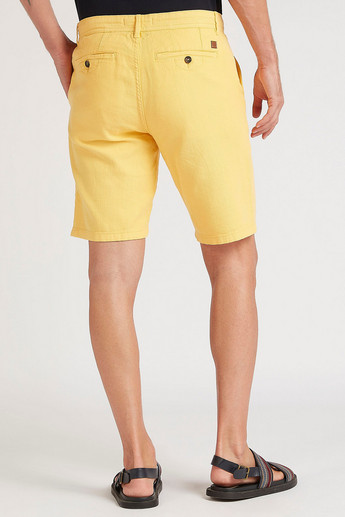 Sustainable Textured Slim Fit Mid-Rise Shorts with Button Closure